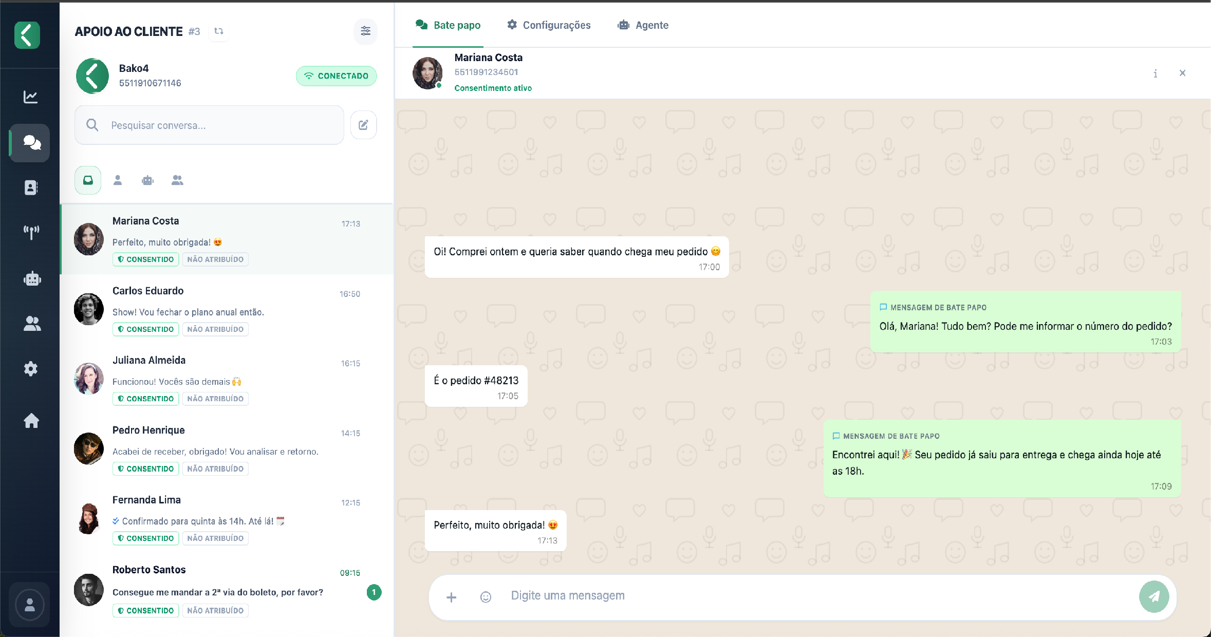 Tela de conversas do Bako4 Chats